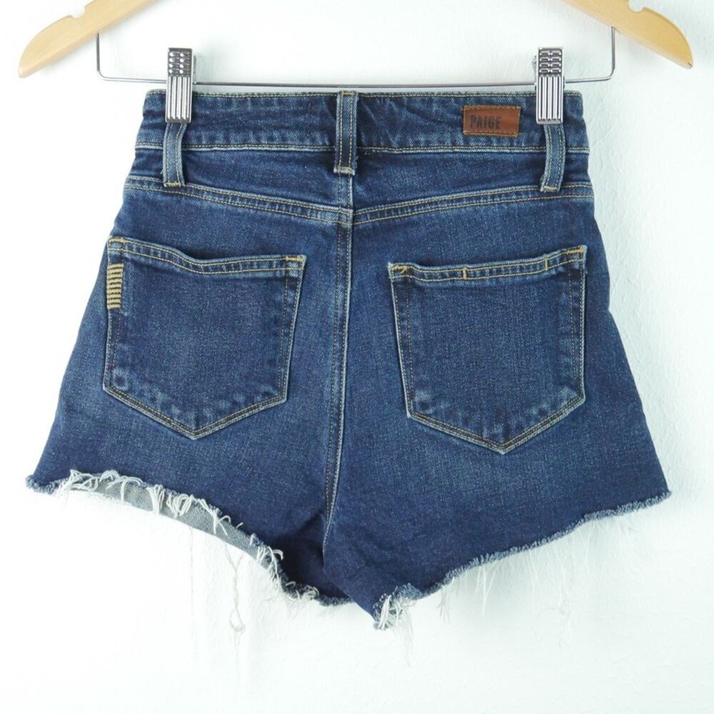 Paige Margot Short Size 23 High Rise Denim Blue Jean Short Shorts Distressed - Picture 6 of 10